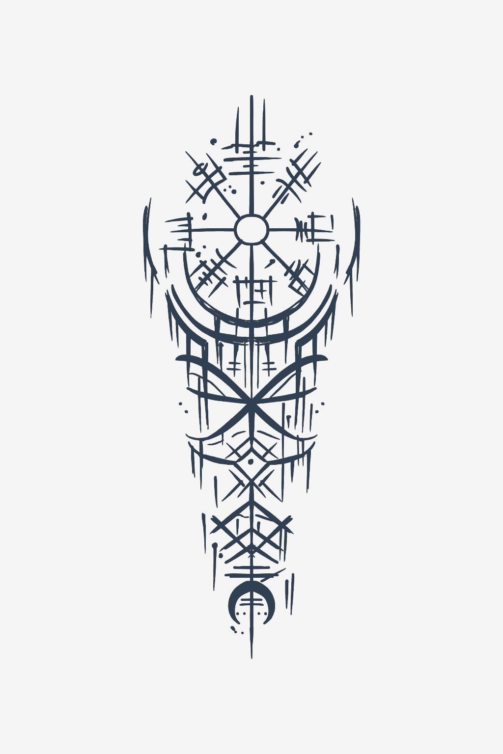 Tatuaj temporar Busolă Runică, model geometric vertical inspirat din mitologia nordică