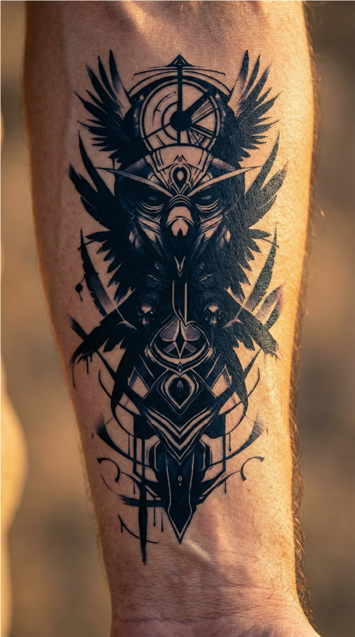 Model Totem, tatuaj semipermanent cu contur gros și simetric